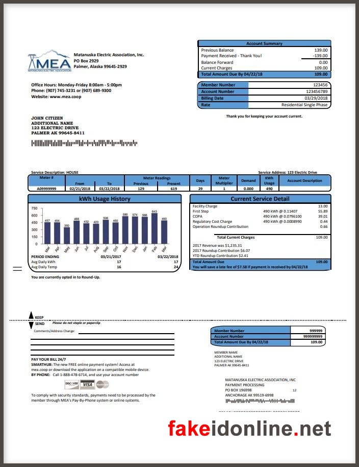 Alaska Utility Bill PSD Template - Alaska Proof of Address
